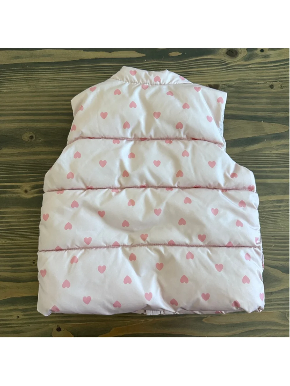 Old Navy Baby Puffer Vest 12-18M Pink Heart Print Zip Lightweight